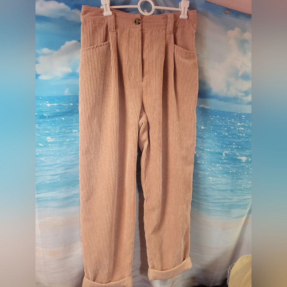 Topshop Women's Taupe Rolled Ankle Corduroy Pants Size 8